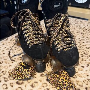 Moxi Black and Leopard Print Roller Skates
